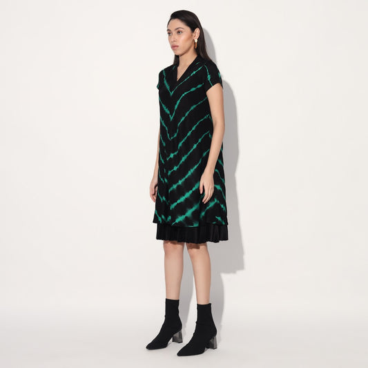 Ukio shibori a-line dress - Black Green | Linetribe