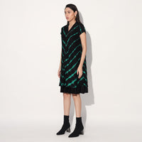 Ukio shibori a-line dress - Black Green | Linetribe
