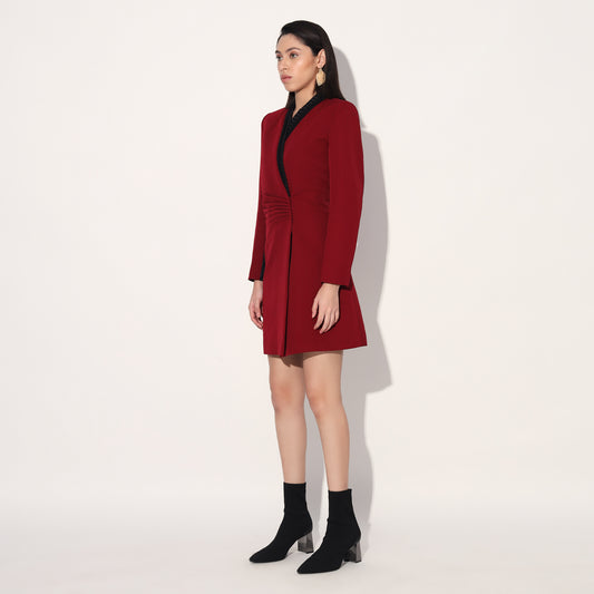 Astrid structured jacket dress - Red | Linetribe
