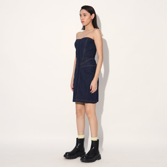 Aldrin denim corset dress - Blue | Linetribe
