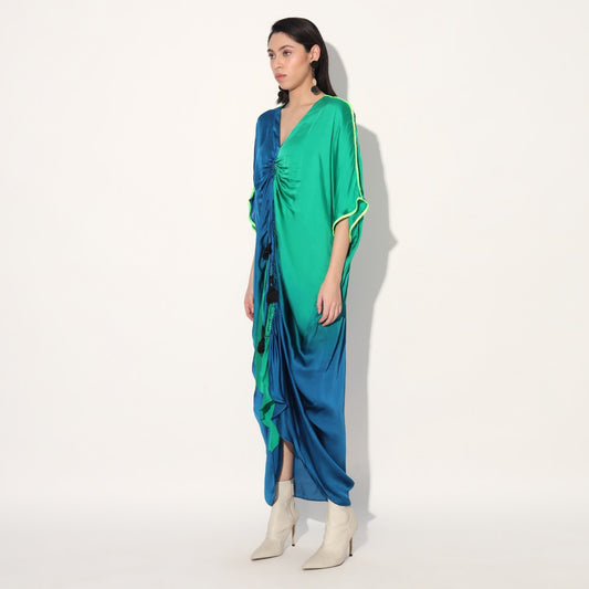 Aphelion ombre kaftan dress - Green Blue | Linetribe