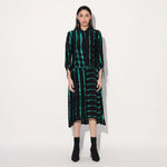 Zinnia shibori stripe shirtdress - Black Green | Linetribe