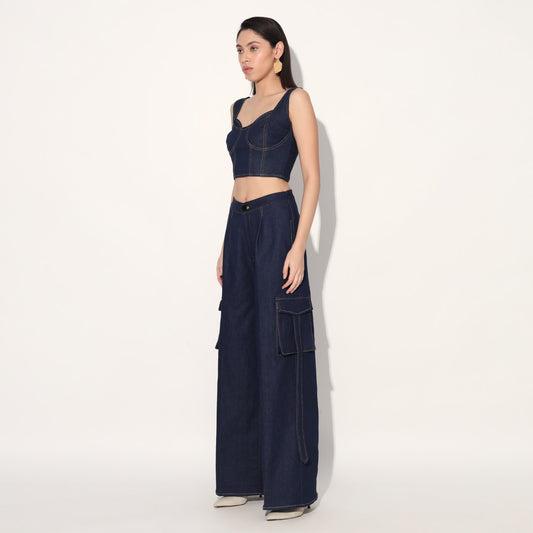 Zoe denim cargo pants - Blue | Linetribe