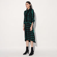 Zinnia shibori stripe shirtdress - Black Green | Linetribe