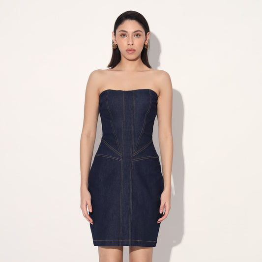 Aldrin denim corset dress - Blue | Linetribe