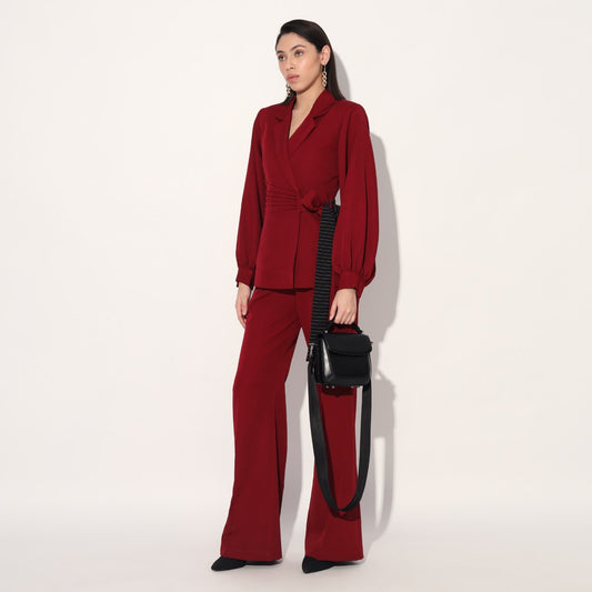Neo wrap pant suit - Maroon | Linetribe