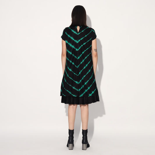 Ukio shibori a-line dress - Black Green | Linetribe