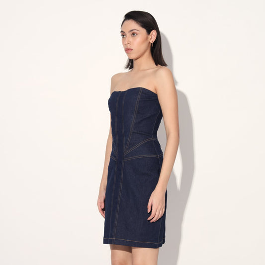 Aldrin denim corset dress - Blue | Linetribe