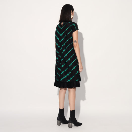 Ukio shibori a-line dress - Black Green | Linetribe