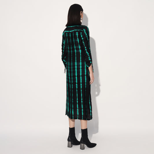 Zinnia shibori stripe shirtdress - Black Green | Linetribe