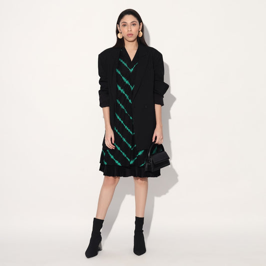 Ukio shibori a-line dress - Black Green | Linetribe