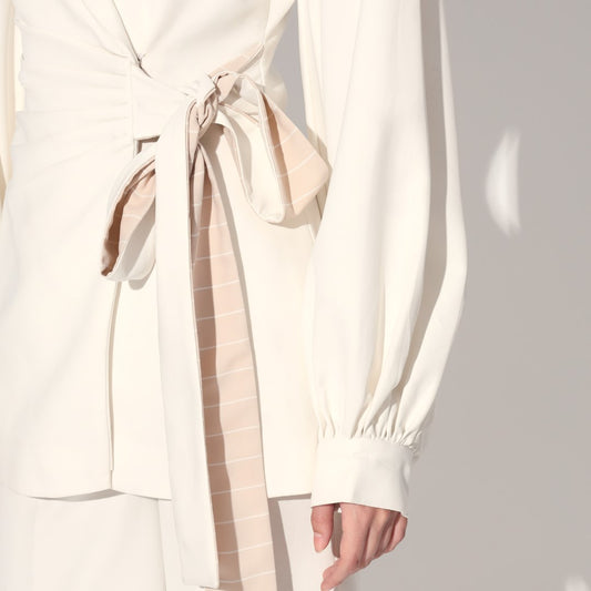 Neo wrap pleated pant suit - Ivory | Linetribe