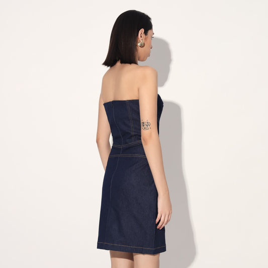 Aldrin denim corset dress - Blue | Linetribe