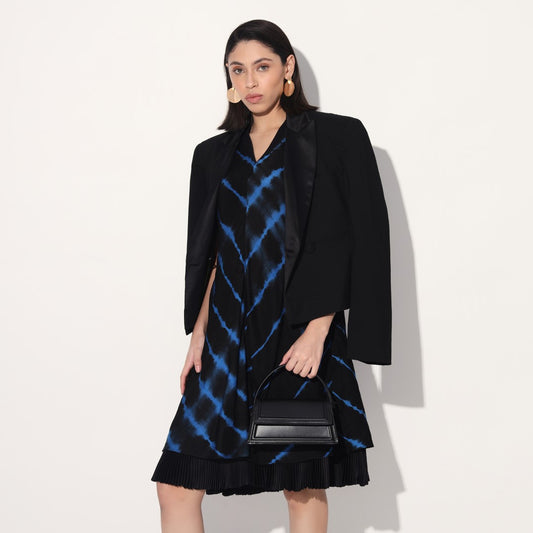 Ukio shibori a-line dress - Black Blue | Linetribe
