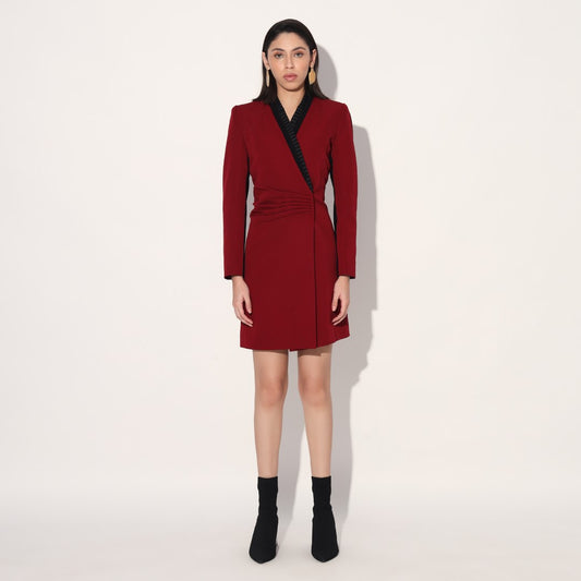Astrid structured jacket dress - Red | Linetribe