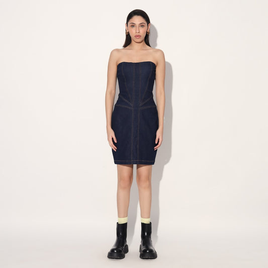 Aldrin denim corset dress - Blue | Linetribe
