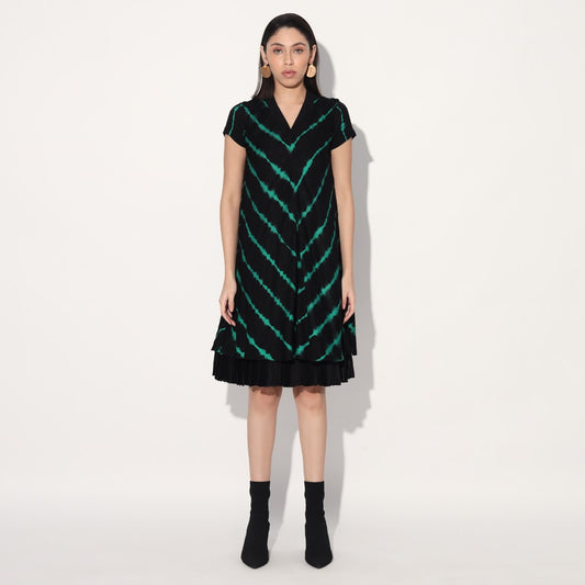 Ukio shibori a-line dress - Black Green | Linetribe